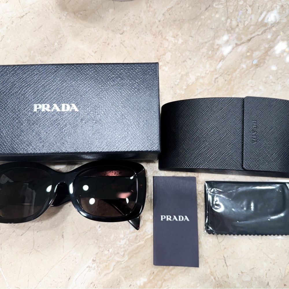 New Prada 56mm Rectangular Sunglasses in Dark Brown - Picture 9 of 9